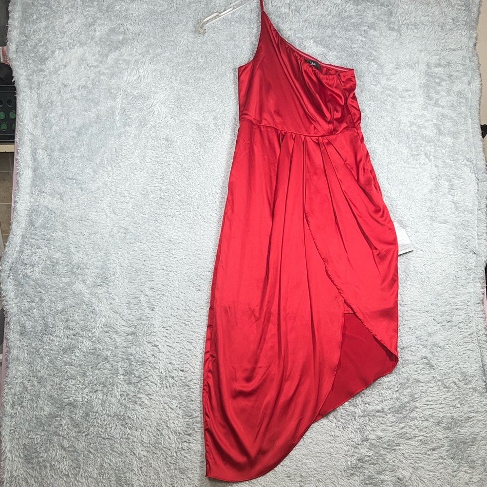 Lulu's Vibrant Red One-Shoulder Dress